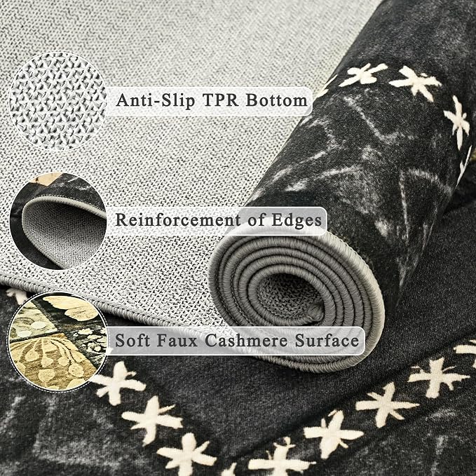 Tepook 6x9 Area Rugs for Living Room, Modern Large Geometric Rug for Bedroom, Washable Patchwork Rug Indoor Non Slip Throw Carpets for Dining Room Office Farmhouse Home Decor, Dark Grey