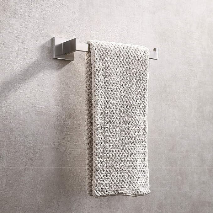 TASTOS Premium Stainless Steel Hand Towel Holder, Square Hand Towel Ring Heavy Duty Wall Mounted Modern Hand Towel Bar for Bathroom Kitchen, Brushed Nickel