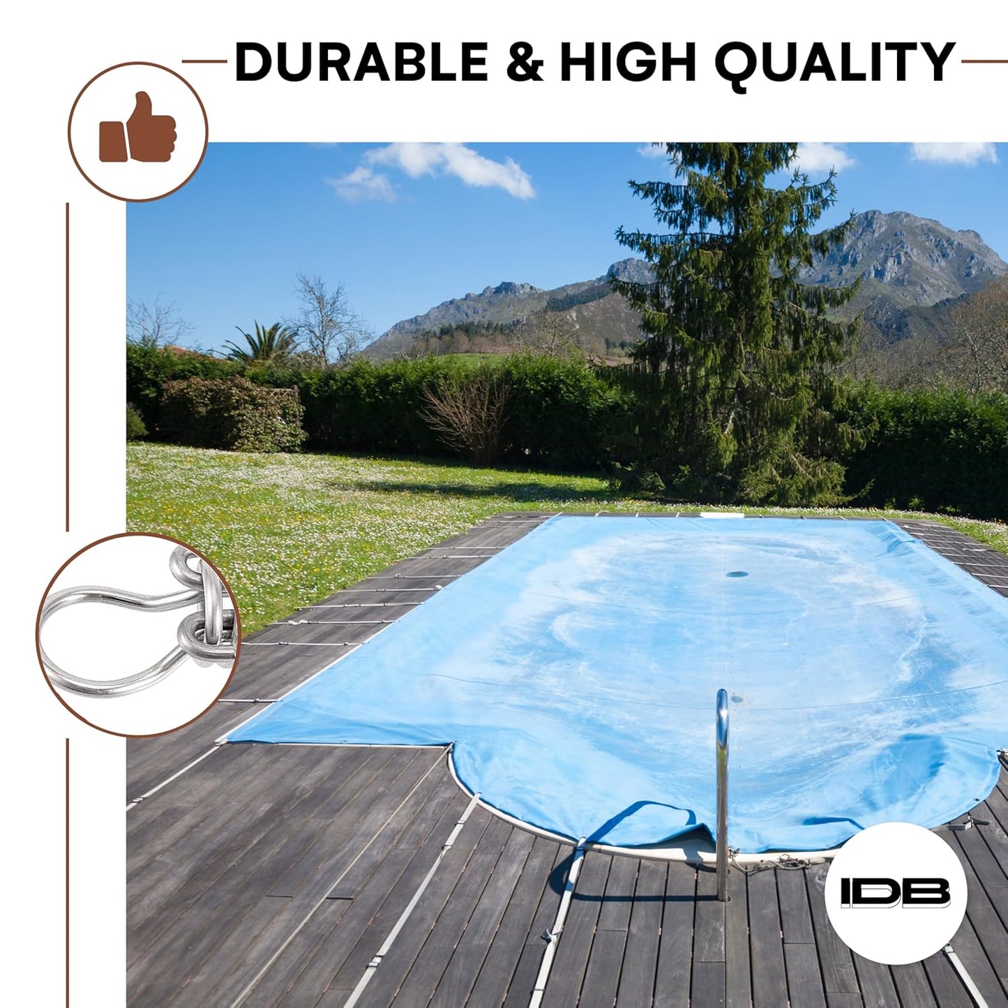 Wood Grip Stainless Steel Pool Cover Springs with Stopper D Ring - Winter Safety for Inground Pools (Pack of 5)