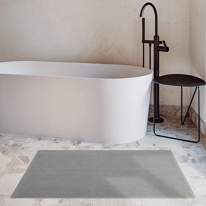 Cotton Paradise 100% Cotton Turkish Bathmat Rug, Soft Absorbent Quick Dry Non Slip, 20x34 Bathmat Rug, Light Grey