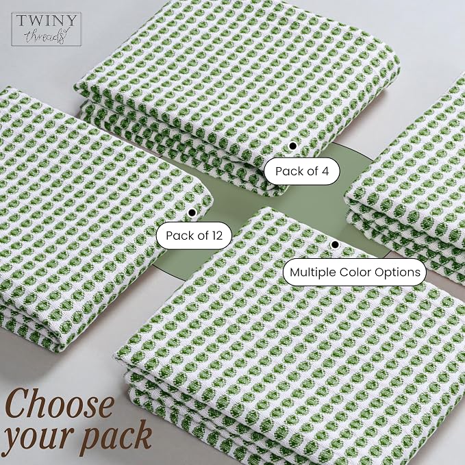 TWINY threads Circle Waffle Kitchen Towels 4 Pack, 16x26 Inches, 100% Cotton, Quick Drying, Absorbent, Soft, Reusable Wash Rags, Perfect for Drying Hands, Cooking, Baking, Daily Use, Mint Green