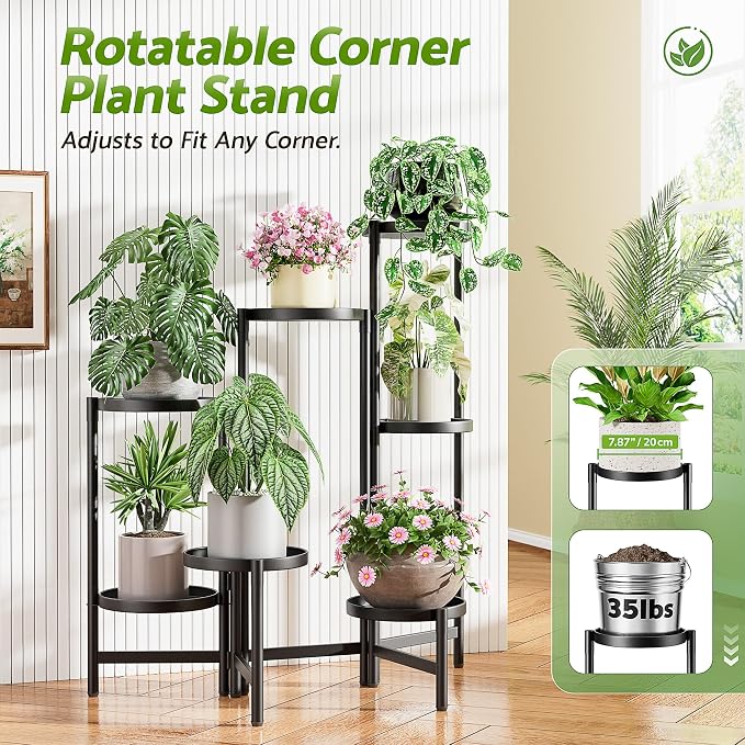 7 Tier Large Tiered Plant Stand Indoor, 7.9 Inch Wide Tall Corner Metal Plant Stands Outdoor for Multiple Plants, Decoration Flodable Tall Flower Display Holder Rack Shelf for Patio Balcony House