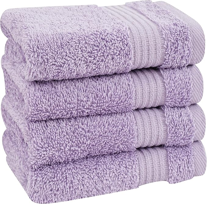 Cotton Paradise 100% Cotton Turkish Towel Set, Soft Absorbent Quick Dry, 4 Piece Washcloth Set, Lilac