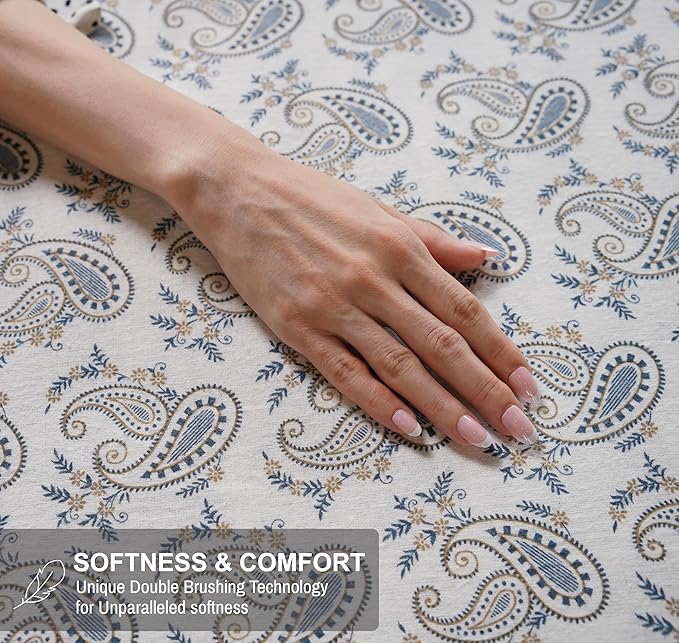 RUVANTI Flannel Sheets Full Size - 100% Cotton Double Brushed Bed Sheets Set, Deep Pockets 16 Inches, All Seasons Breathable & Extra Soft Full Sheets, Warm & Cozy, 4 Piece, Old School Paisley