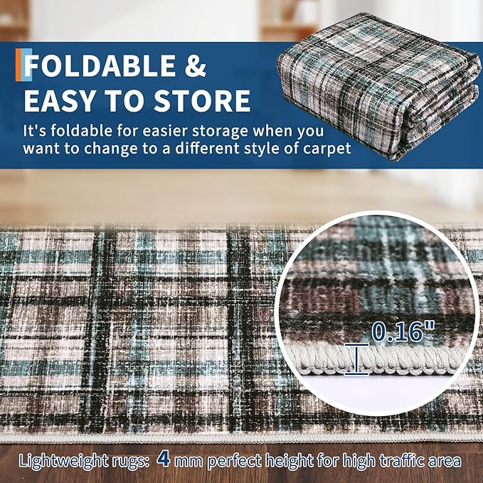 Washable Rugs 9x12 Rug for Living Room Modern Bedroom Rug Contemporary Large Area Rug Non Slip Throw Rugs Soft Stain Resistant Carpet for Office Dining Room 9'x12' Teal&Dark Brown