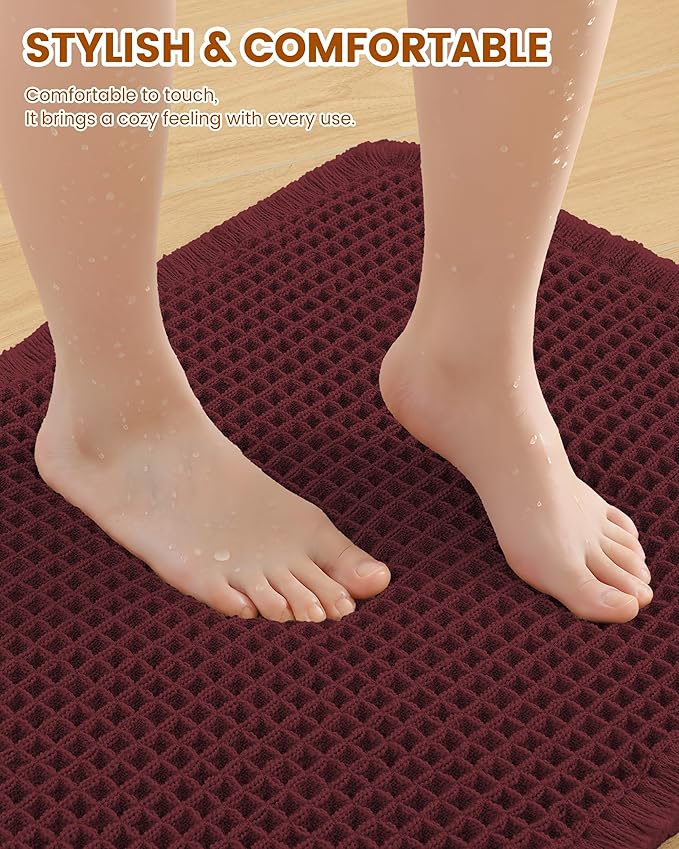 Smiry Waffle Bath Mat 72x24, Extra Soft Absorbent Bathroom Rugs, Non Slip Machine Washable Quick Dry Bath Rugs for Bathroom Floor, Tub, Shower, Home Decor Accessories, Burgundy