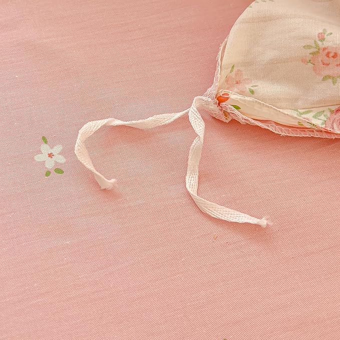 AOJIM Soft Cotton Duvet Cover Queen Size, 1 Comforter Cover 90x90 Inches with Zipper Closure and 2 Pillowcases, Kids Adults Queen Duvet Cover Set for Room Decor (No Comforter), Floral and Rabbit, Pink