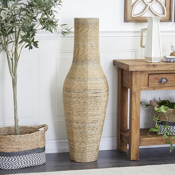 Deco 79 Faux Seagrass Handmade Tall Woven Floor Vase, 14" x 14" x 44", Brown