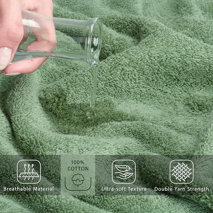 Cotton Paradise 100% Cotton Turkish Towel, Soft Absorbent Quick Dry, 40x80 Oversized Bath Sheet Towel, Sage Green