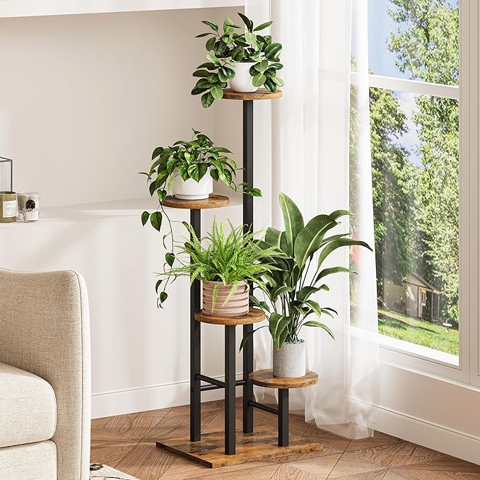 5 Tier Plant Stand Indoor, Corner Plant Shelf, Plant Shelves Organizer, Flower Stand for Multiple Plants, Tall Wood Plant Shelf Holder for Indoor, for Living Room, Balcony GPS108RB