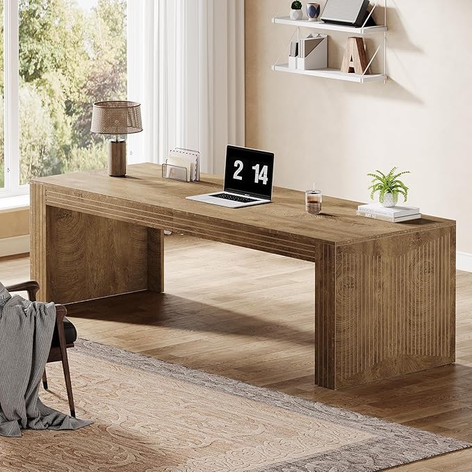 Tribesigns 79-Inch Extra Long Desk, Two Person Double Desk for Home Office, Wooden Long Computer Desk Writing Table for Office, Natural