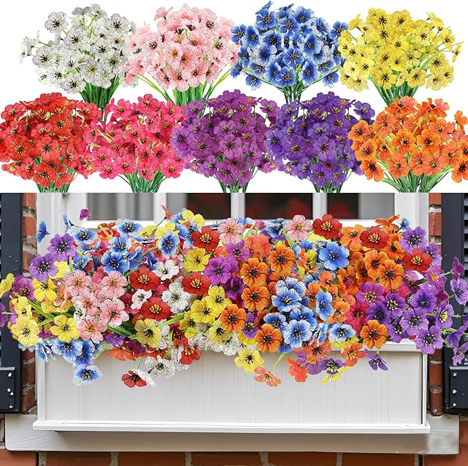 Nepfaivy Artificial Flowers for Outdoors Realistic - 27 Bundles Uv-Resistant Fake Flowers for Outdoor Planters, Fade-Proof Silk Faux Flowers Plants for Outside Garden Porch Window Box Decoration