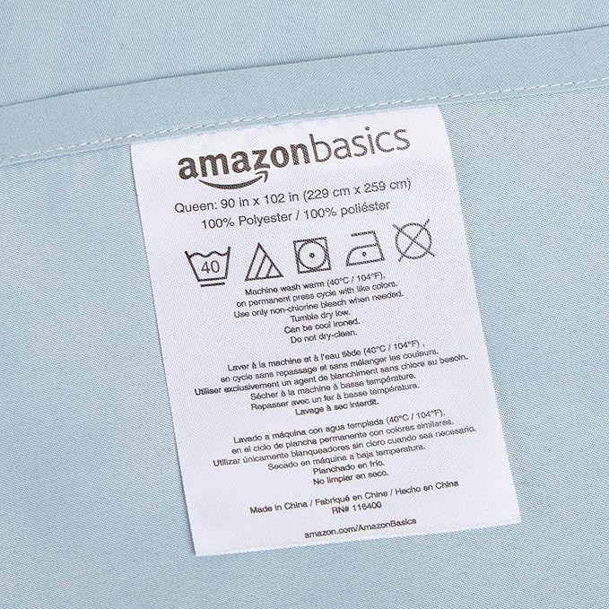 Amazon Basics Soft, Breathable Microfiber Bed Sheets, Queen Size, 4-Piece, Spa Blue Striped
