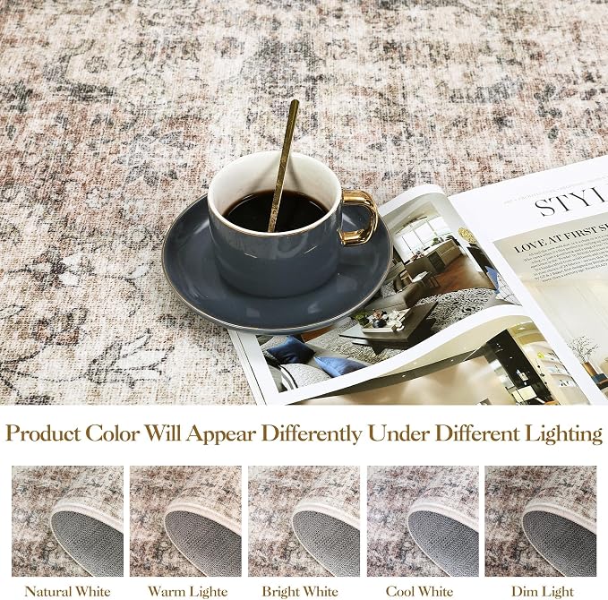 Washable Boho 10x13 Area Rug for Living Room Low Pile Soft Bedroom Rugs Non Slip Distressed Medal Print Large Indoor Carpet Thin Foldable Boho Vintage Carpet for Playroom Farmhouse, Brown