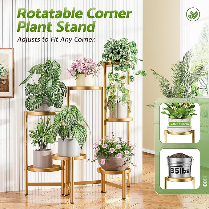 Patio Plant Stand, 7 Tiered Plant Stand Indoor for Multiple Large Planter, Tall Heavy Duty Adjustable Folding Rack with Rustproof 7.9 Inch Wide Tray, Folding Plant Shelf for Corner - GoldDisk