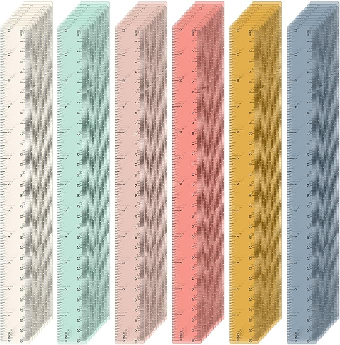 ForraFun 60 Pcs Plastic Clear Rulers 12 Inch, Transparent Assorted Color Ruler Bulk, with Imperial and Metric Scales for Home Office Supplies, Available in 6Colors (Bohemian Colors)
