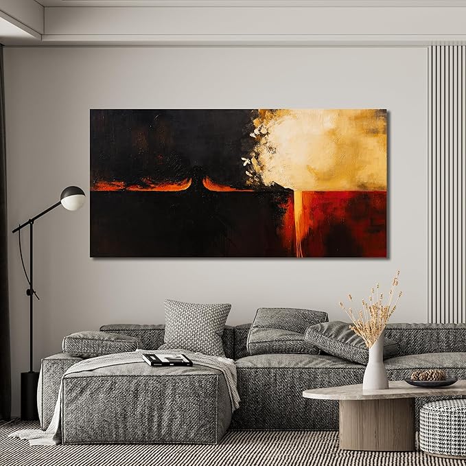 Canvas Wall Art Decor Wall Art Pictures For Living Room Black Red Vintage Wall Art Decor Abstract Art Work Decoration Modern Abstract Wall Art Prints For Bedroom Office Kitchen Wall Decor 24" x 48"