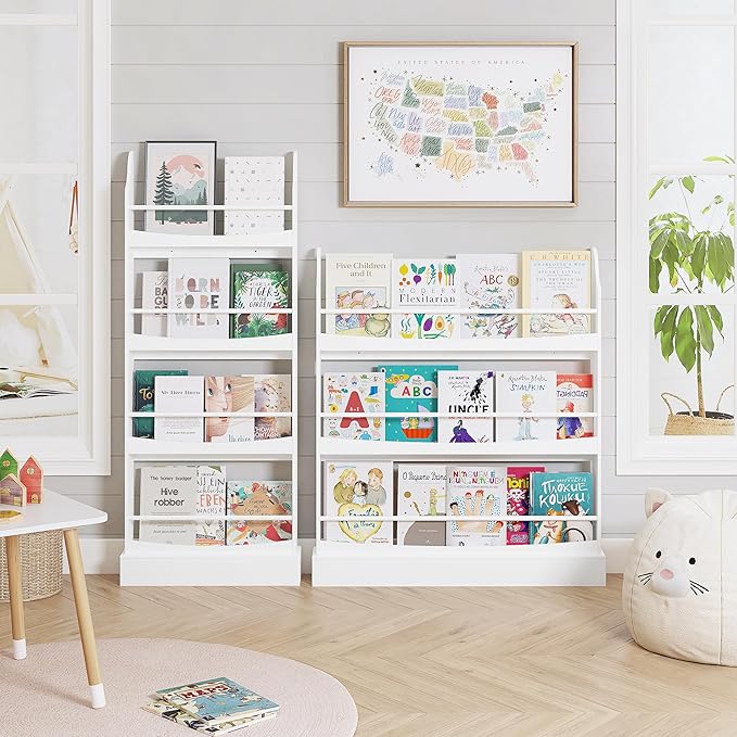 UTEX Kids Bookshelf,4 Tiers Children's Bookcases and Storage, Kids Bookcase Rack Wall for Bedroom,Study Living Room,White