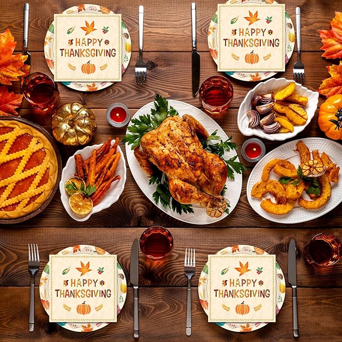 40 Pcs Thanksgiving Plates and Napkins Party Supplies, Give Thanks Paper Plates Napkins Disposable Tableware Set for Autumn Fall Thanksgiving Party Decorations