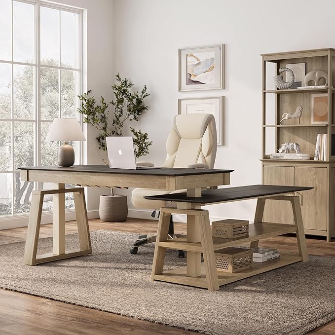 EUREKA ERGONOMIC L Shaped Standing Desk Ark EX, 60in Executive Adjustable Height Office Desk with Drawers,Computer Desk with Storage, Modern Executive Home Office,Oak Grey
