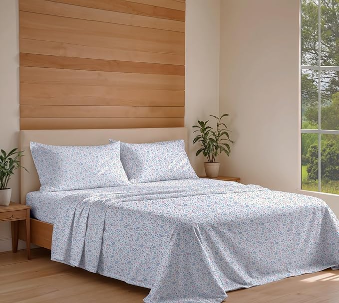RUVANTI 100% Organic Cotton Sheets California King, Percale Weave, GOTS Certified, 4-Piece Set, Deep Pocket 13", Crisp & Breathable, Soft Durable Bedding, Sábanas Algodón Orgánico – Multi Paisley