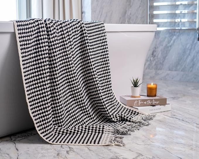 Organic Turkish Cotton Hand Towels for Bathroom | Oversized - 70.00" x 35.00" | Large Soft Plush Fluffy Highly Absorbent Towels for Kitchen, Hand and Face (Black, Bath Towel)