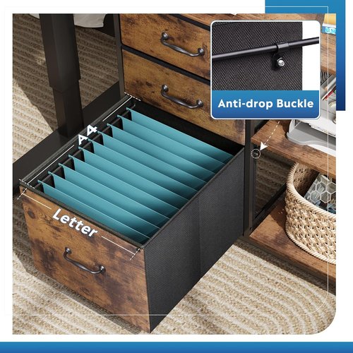 DEVAISE 3 Drawer Mobile File Cabinet - Rolling Printer Stand with Open Storage Shelf | Rustic Brown Wood Grain, Fits A4 & Letter Size