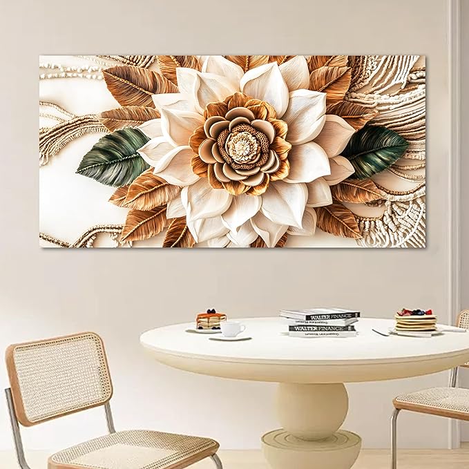 Tarfupth Boho Flower Canvas Wall Art for Living Room White and Brown Large Canvas Prints Botanical Pictures for Bedroom Office Home Decor 20"x40"