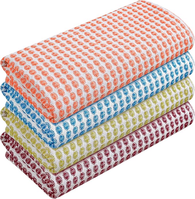 TWINY threads 4 Pack Circle Waffle Kitchen Dish Towels 16"x26", 100% Cotton, Super Absorbent, Heavy Duty, Quick Drying Dishcloth Set, Premium Wash Rags, Great for Drying Dishes, Cleaning, Multicolor