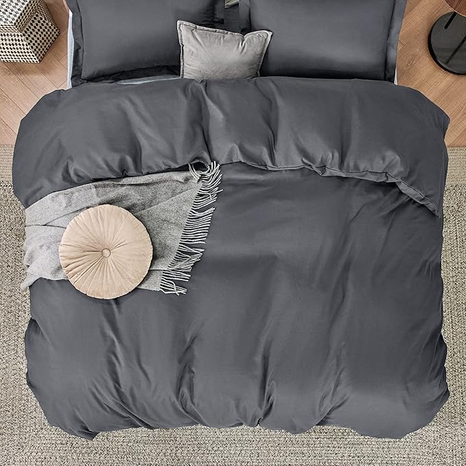 Bedsure Duvet Cover Full Size - Soft Double Brushed Bedding Set for Kids & Adults, Zipper Closure, 3 Pieces, Includes 1 Duvet Cover (80"x90") & 2 Pillow Shams, NO Comforter, Dark Grey