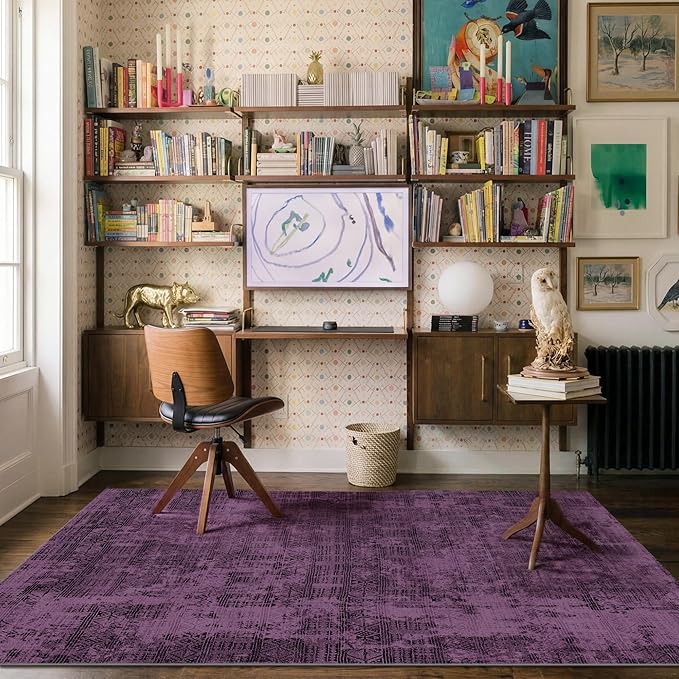 Kokia Abstract Area Rugs Living Room Washable Low Pile 6x9 Non-Slip Indoor Decor Purple Carpet Foldable Stain Resistant Ombre Rugs Bedroom Dining Room, Oslo Plum