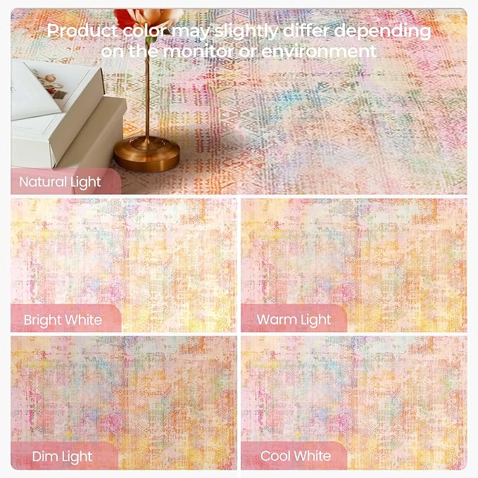 Kokia Abstract Area Rugs Washable Indoor 6x9 Rug Boho Distressed Retro Low Pile Non-Slip Non-Shedding Pink Orange Carpet Bedroom Living Room Dining Room, Oslo Sunrise