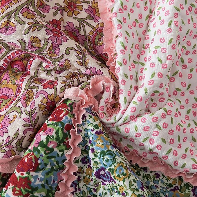 HoneiLife Queen Quilt Bedding Sets - Patchwork Quilt Bedding Sets 3-Piece 90x96, Reversible Bedspreads Floral Coverlet Nostalgic Bedding Set All Season Quilts