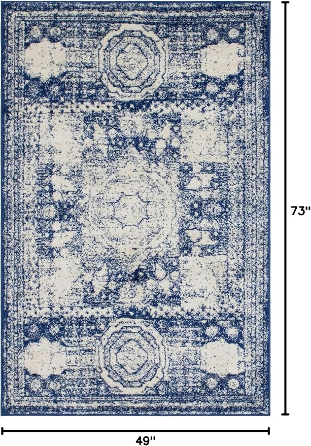 Unique Loom Bromley Collection Area Rug - Wells (4' 1" x 6' 1" Rectangle, Ivory and Blue/ Ivory)