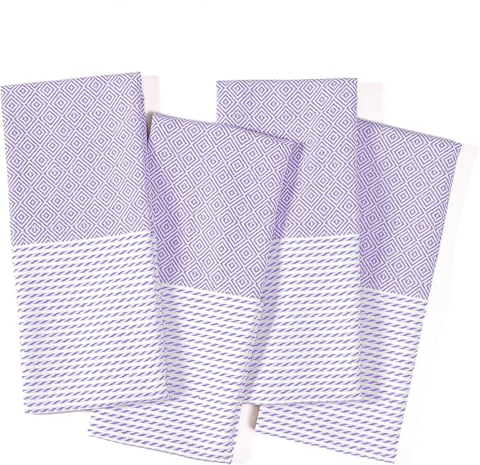 TWINY threads Kitchen Towel Diamond Pattern, Premium Large Kitchen Linen Set, 100% Cotton Wash Rags, Absorbent Quick Drying Cloths, Washable Reusable Multi Purpose, Set of 4, 18x26 Inches, Lavender