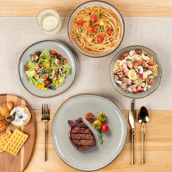 AmorArc Ceramic Dinnerware Sets,Handmade Reactive Glaze Stoneware Plates and Bowls Sets,Highly Scratch Resistant | Dishwasher & Microwave Safe Dishes Set,Service for 6 (24pc)
