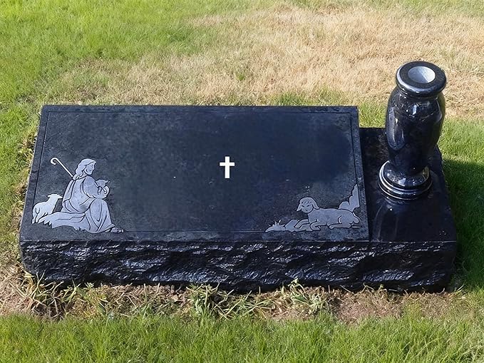 Black Granite Headstone with Vase for Memorialization,headstones for Graves Granite Memorial Stone 22X8X3inch