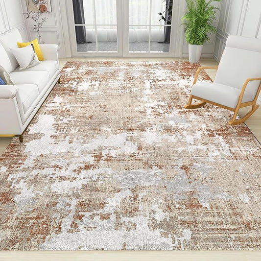 Modern Distressed Area Rug, Abstract Ethnic Art Non Slip Kids Rugs, Machine Washable Durable Carpet for Indoor Bedroom Living Room Office Decor Rug - 4 ft x 6 ft