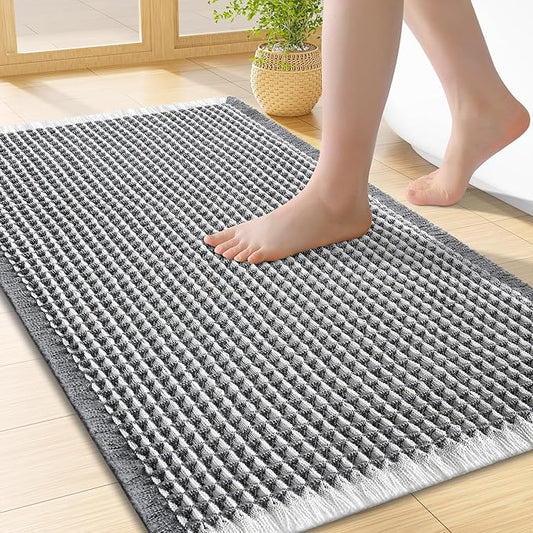 Smiry Waffle Bath Mat 24x16, Extra Soft Absorbent Bathroom Rugs, Non Slip Machine Washable Quick Dry Bath Rugs for Bathroom Floor, Tub, Shower, Home Decor Accessories, Darkgrey & Cream