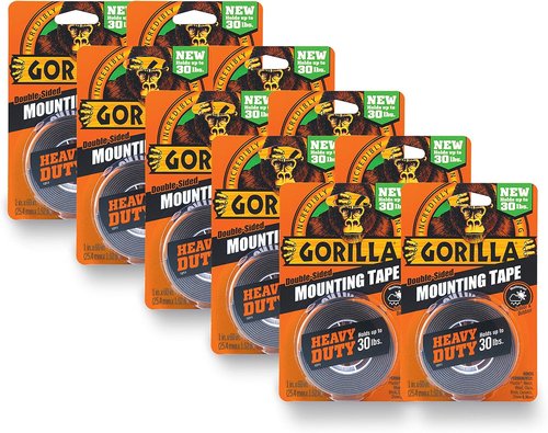 Gorilla Heavy Duty Double Sided Mounting Tape - 1" x 60" Black | Pack of 10 for Strong Adhesion