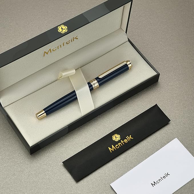 MCNTEIK 317 Fountain Pen,Stunning Luxury Piano Lacquer,18K Gilded Nib(Fine),Gorgeous 24K Gold Finish, Ink Converter,Best Gift for Men&Women-Elegant,Executive,Nice Pens for Writing, BU-F