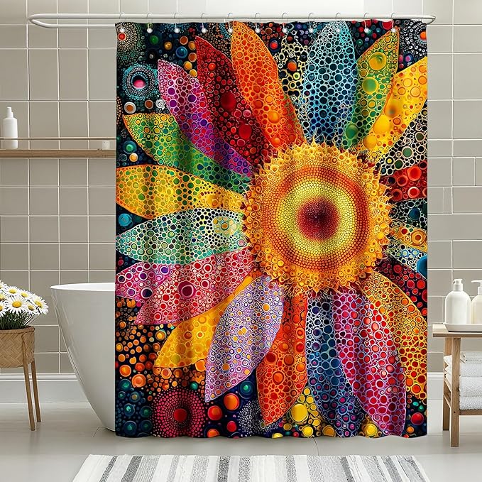 Vintage Floral Shower Curtain Vibrant Sunflowers Shower Curtains for Bathroom Waterproof Fabric Bath Curtain Decor with Hooks