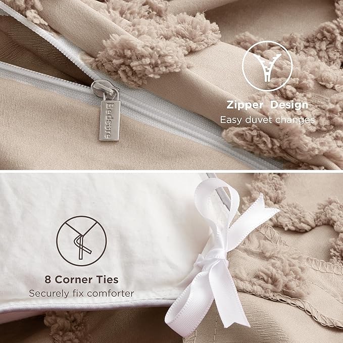 Bedsure Boho Duvet Cover Queen Size, Soft & Comfortable Elegant Design Boho Bedding for Decoration, Machine Washable Comforter Cover for All Seasons,Includes 1 Duvet Cover & 2 Pillow Shams,Khaki