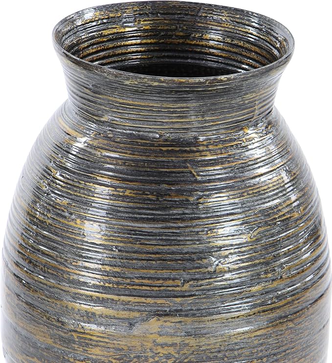 Deco 79 Bamboo Wood Decorative Vase Textured Centerpiece Vase with Lacquer, Vase for Home Decoration 10" x 10" x 20", Brown