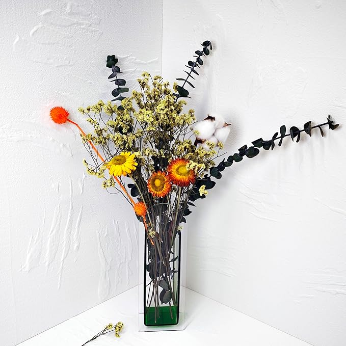 Acrylic Vase Creative Gifts Minimalist Design Wedding Centerpiece Home Office Decor Elegant Floral Display Stand(Not Including Flowers) (Semi-Green, 1PCS)