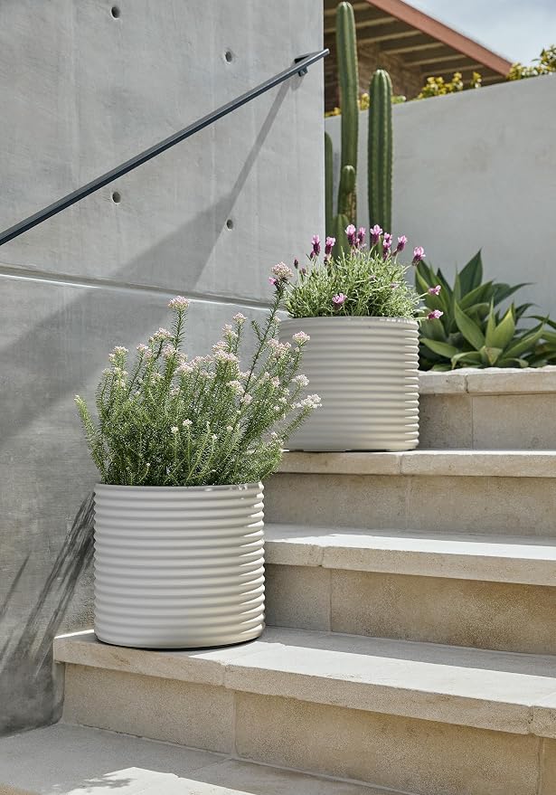 Veradek Mod Series 13" Short Planter for Patio & Backyard | Durable Plastic-Stone Material | Modern Décor for Plants & Flowers