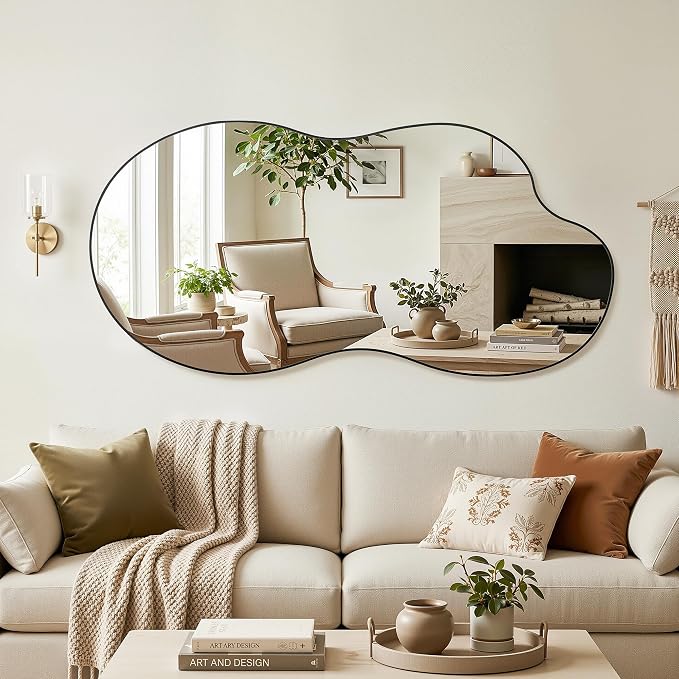 Irregular Wall Mirror, 28"x55" Asymmetrical Mirror with Metal Frame, Modern Unique Decorative Mirrors for Bathroom, Wall Decor, Entryway, Living Room, Black