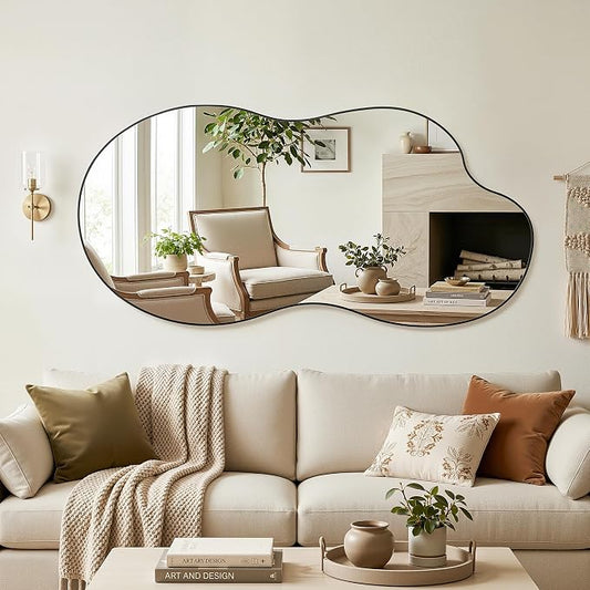 Irregular Wall Mirror, 28"x55" Asymmetrical Mirror with Metal Frame, Modern Unique Decorative Mirrors for Bathroom, Wall Decor, Entryway, Living Room, Black