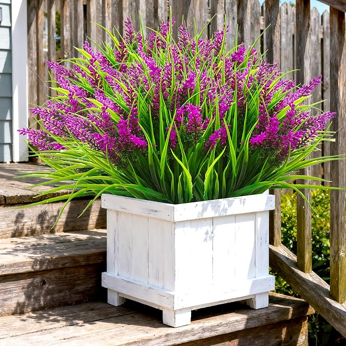 Artificial Plants Outdoor, 20 Pcs Fake Flowers UV Resistant Outdoor Fake Plants, Lavender Artificial Flowers Plastic Fake Faux Flowers Shrubs for Home Porch Garden Yard Window Box