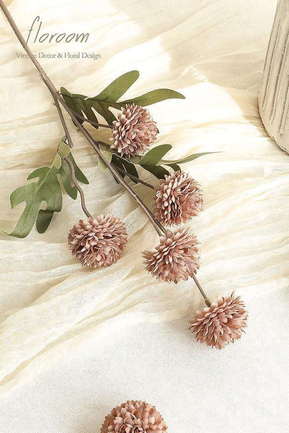 Floroom 9pcs Burnt Orange Taupe Mix Faux Silk Mums Artificial Flowers, Bulk Fake Small Mini Chrysanthemums with Stems for DIY Wedding Centerpieces Floral Arrangements Vase Fillers Home Decorations